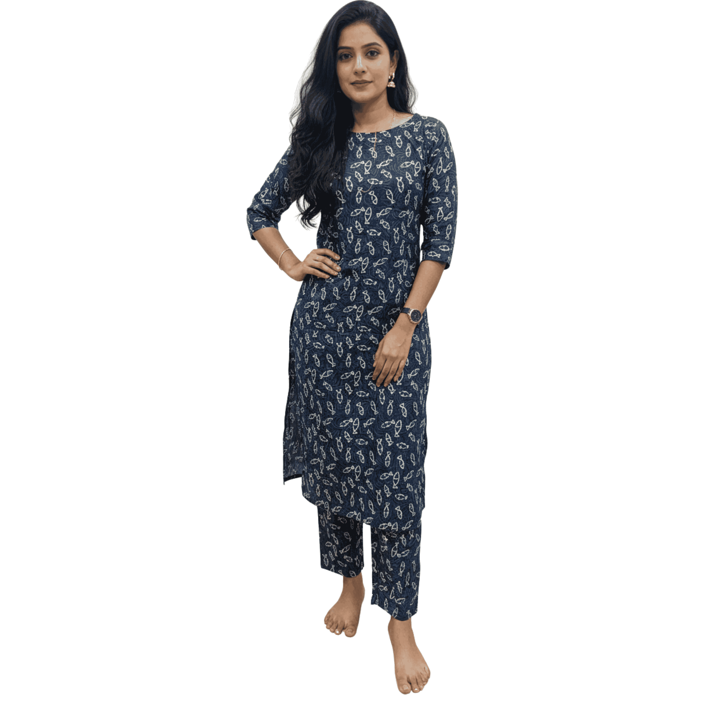 Feeding Co-ords - Blue Fish Jaipur Cotton